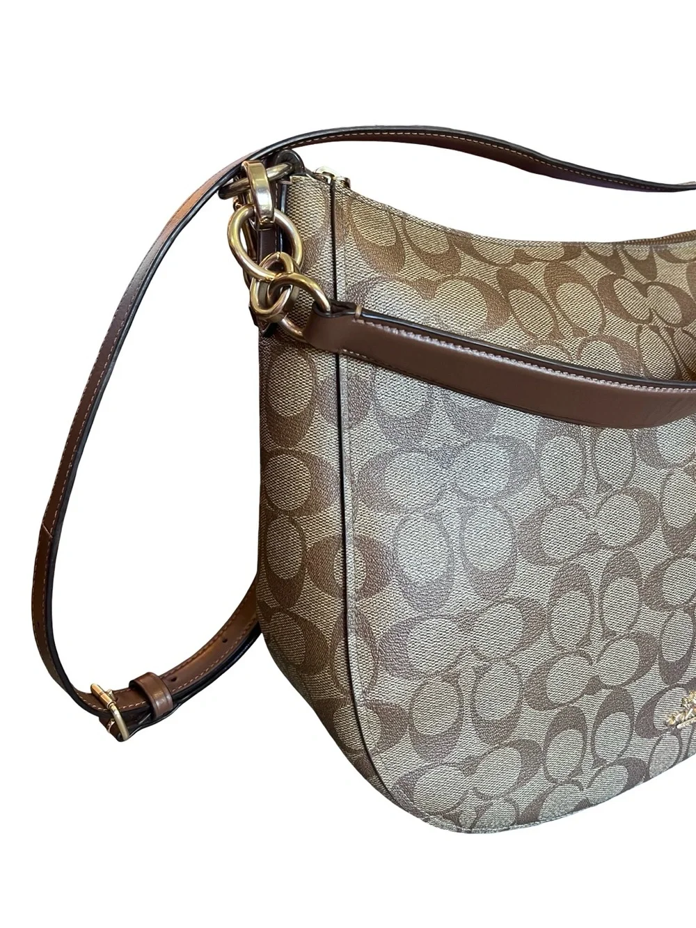 Coach F39527 Women’s Elle Hobo Shoulder Bag Leather Brown Signature Canvas